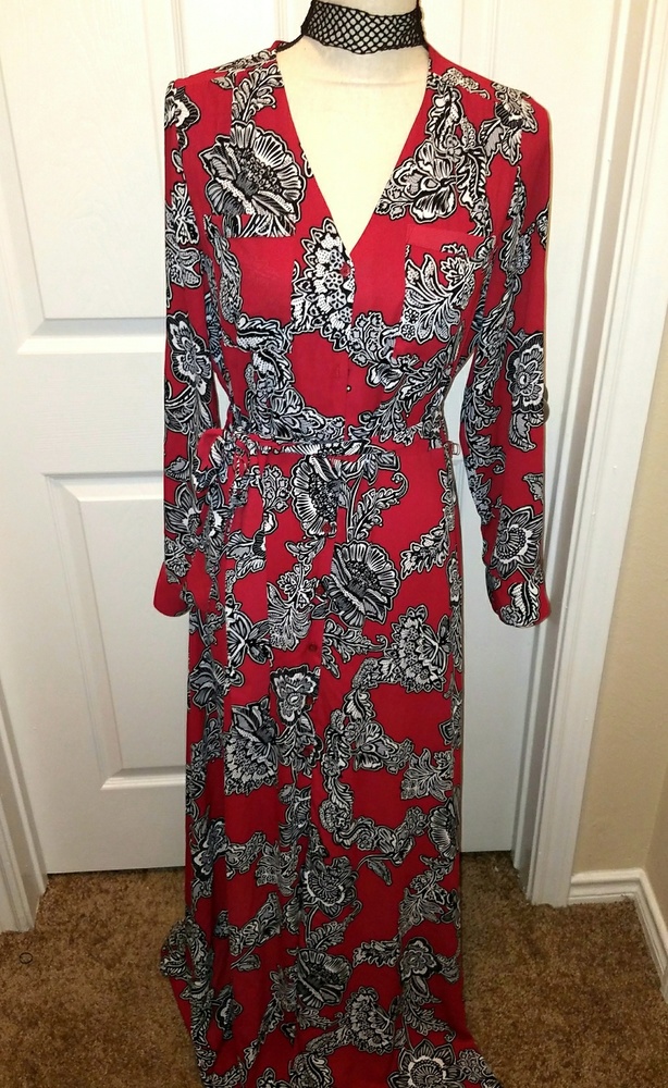 Express Long sleeve red printed long dress tall M